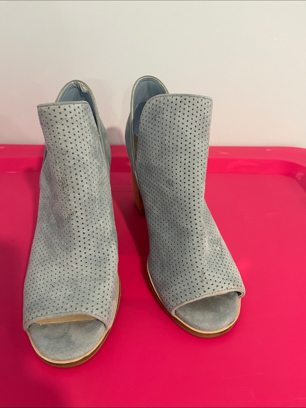 Cole Haan Light Blue Perforated Suede Peep-Toe Booties